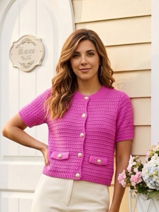 Ann Taylor Sweaters - Ann Taylor Pink Short-Sleeve Knit Cardigan Size Small